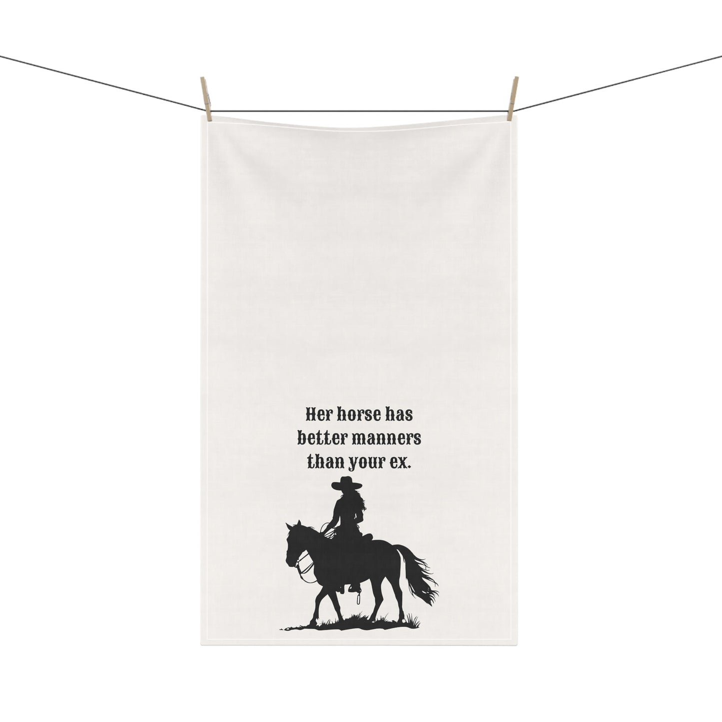 Funny Horse Tea Towel, "Her Horse has better manners than your ex" Sassy tea towel to spice up your Kitchen or Bar Decor, Horse Lover Gift, Housewarming Gift