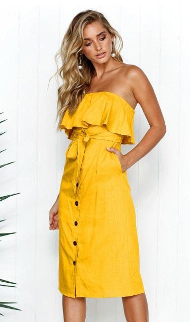 Summer Sun Strapless Button-Down Dress