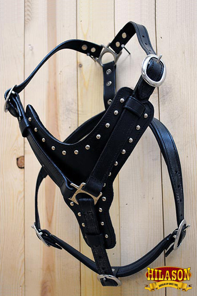 HILASON Genuine Leather Dog Harness Padded Matching Leash Black