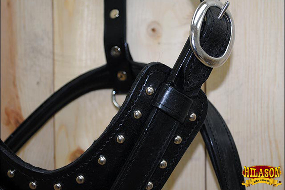 HILASON Genuine Leather Dog Harness Padded Matching Leash Black