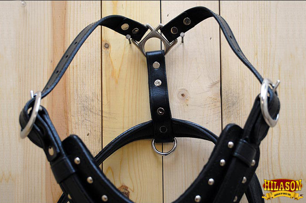 HILASON Genuine Leather Dog Harness Padded Matching Leash Black