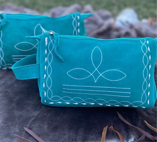 Turquoise BOOTSTITCH SUEDE LEATHER TOILETRY BAG