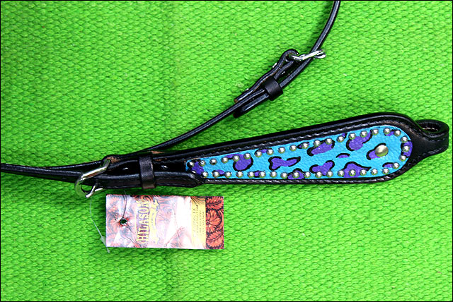 HILASON Western Horse Leather Headstall & Breast Collar Set Turquoise Cheetah