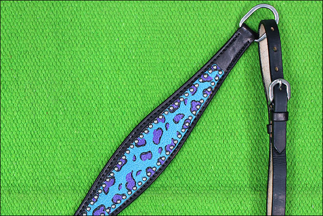 HILASON Western Horse Leather Headstall & Breast Collar Set Turquoise Cheetah