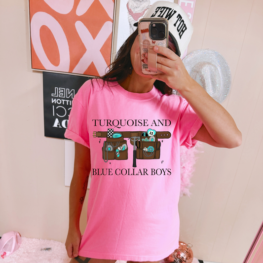 Turquoise and Blue Collar Boys Tee