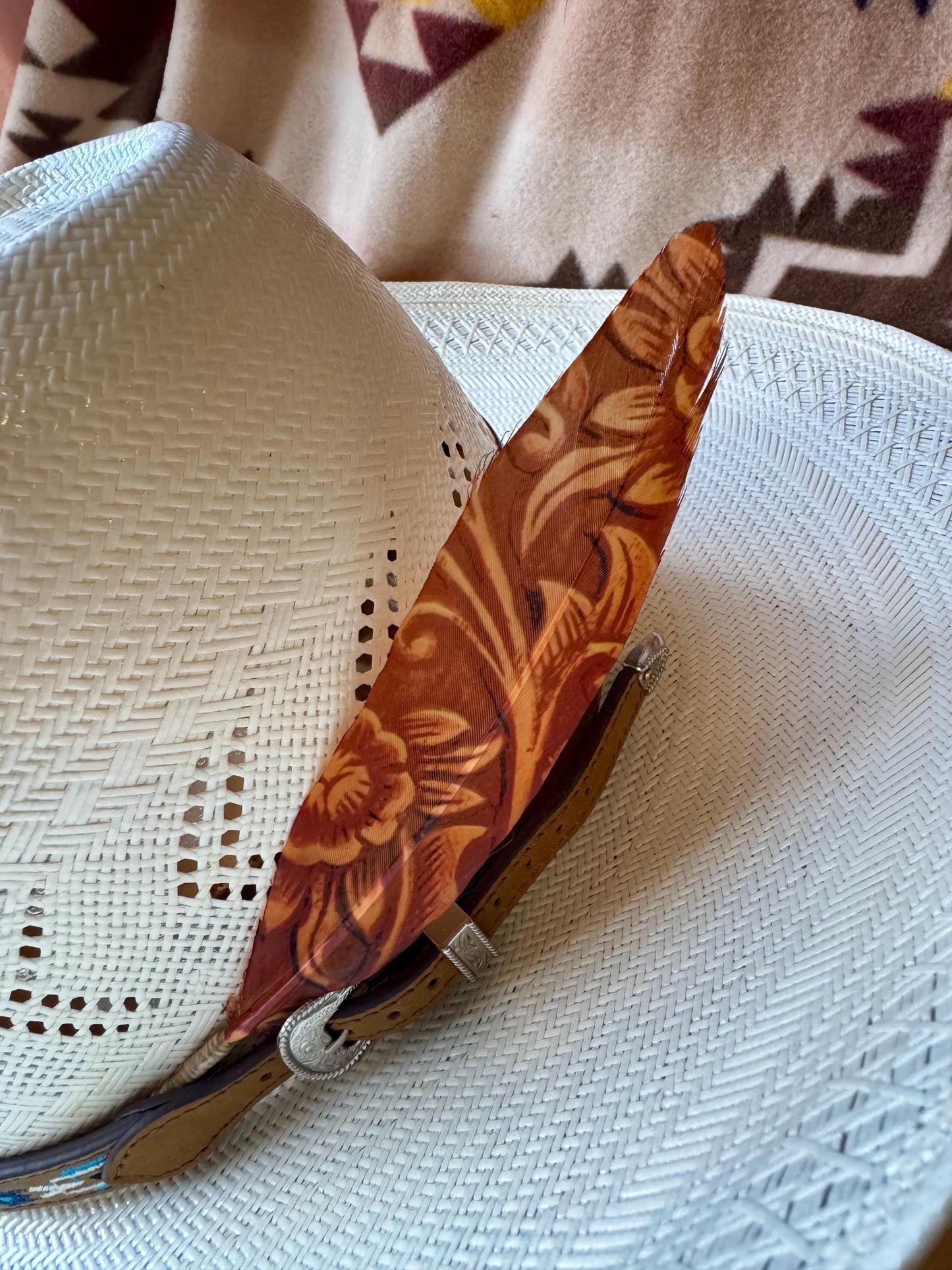 Tooled Scroll Western Hat Feather