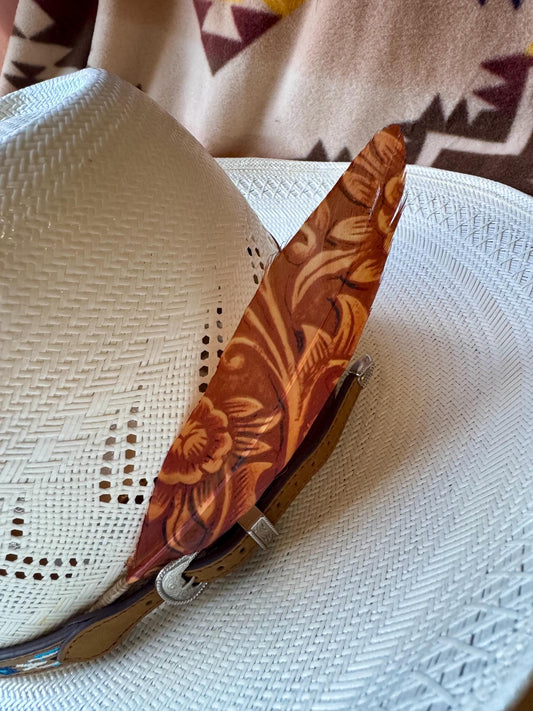 Tooled Scroll Western Hat Feather