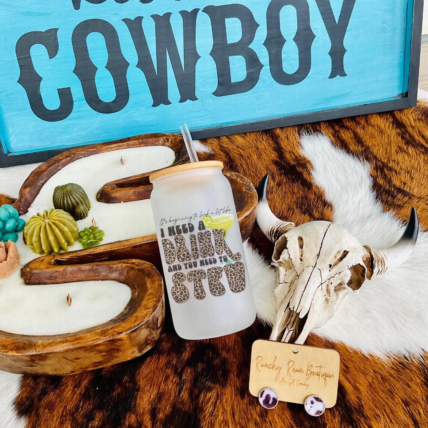 I Need A Drink Frosted Glass 16 oz Western Tumbler