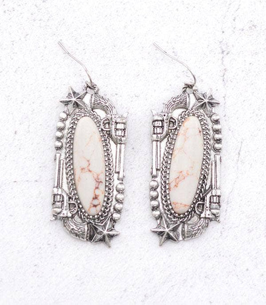 Semi Stone Cowgirl Pistol Earrings