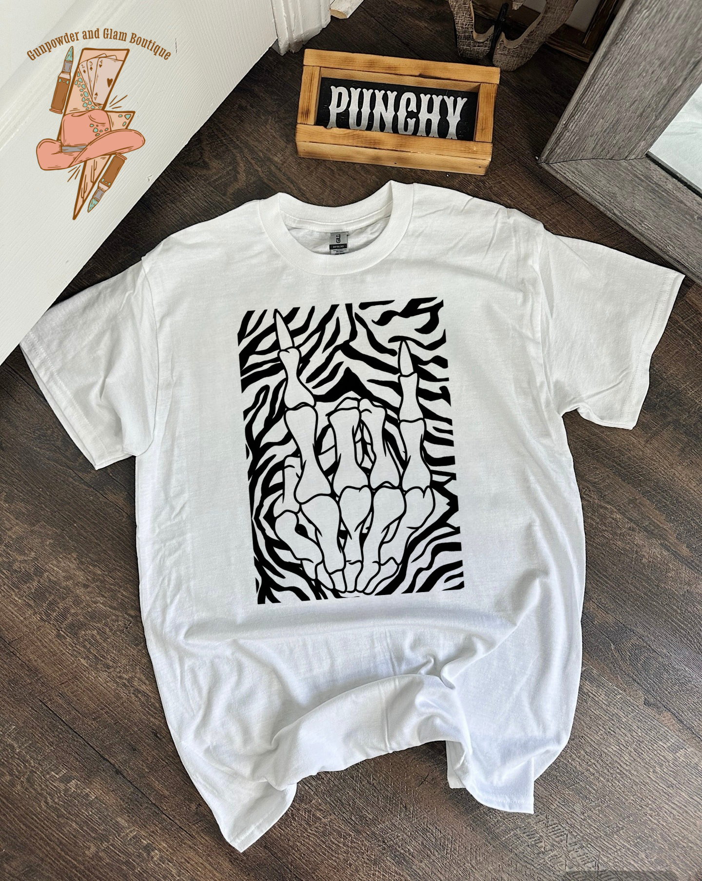 Zebra Skelly Hand TEE or CREWNECK