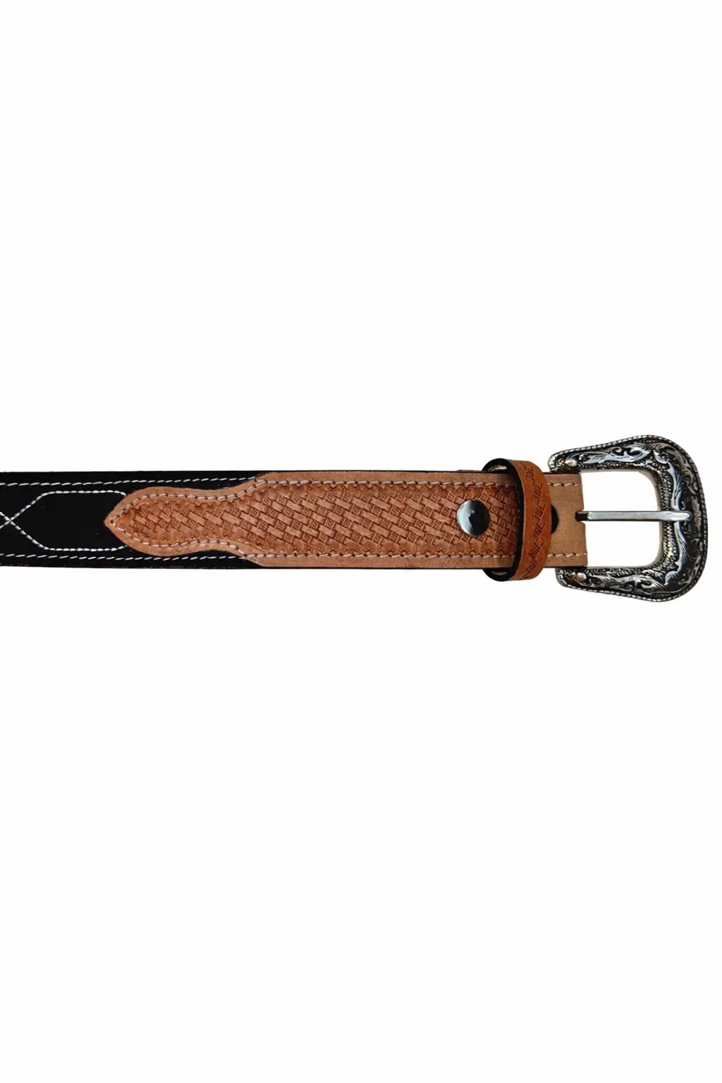 Western Stitch Genuine Suede & Hand Tooled Leather Belt -Dark Brown
