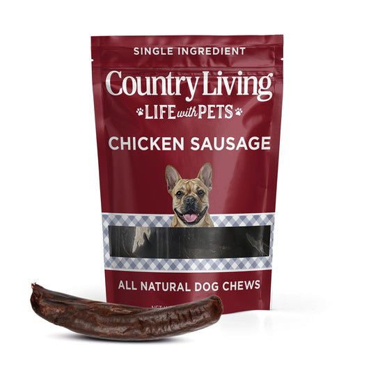 Country Living 4”-5” Beef Flavored Chicken Sausage Dog Treats – 15 Count Bag – Soft & Chewy, High-Protein Training & Reward Treats – Grain-Free, No Artificial Flavors or Preservatives