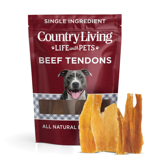Country Living 4”-7” Beef Backstrap Tendon Dog Chews – 5 Count Bag – All-Natural, Long-Lasting, High-Protein Dog Treats – Single-Ingredient, Grain-Free
