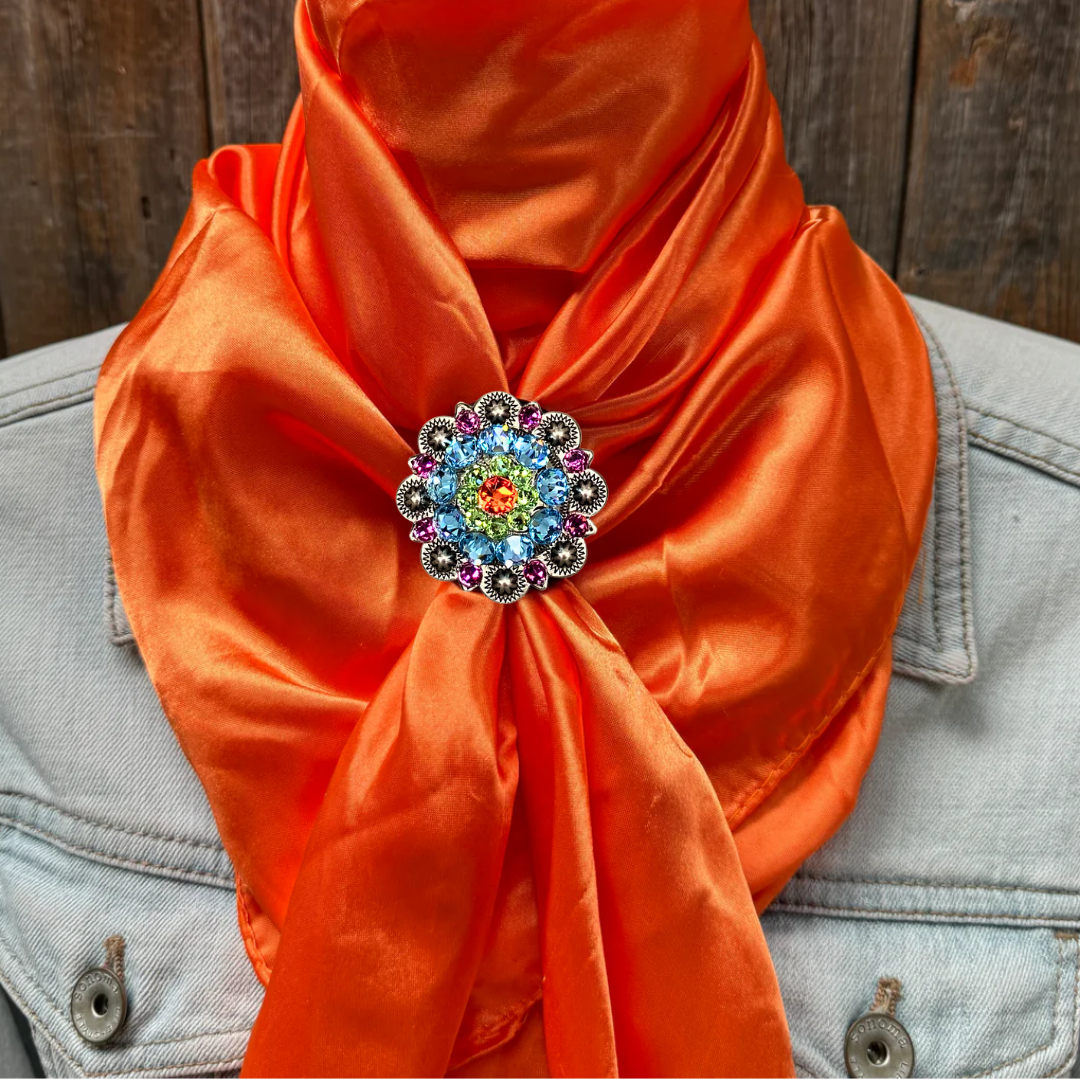 35X35" Solid Orange Wild Rag / Scarf WRS20 - Crystal Concho Wild Rag Slides - Assorted