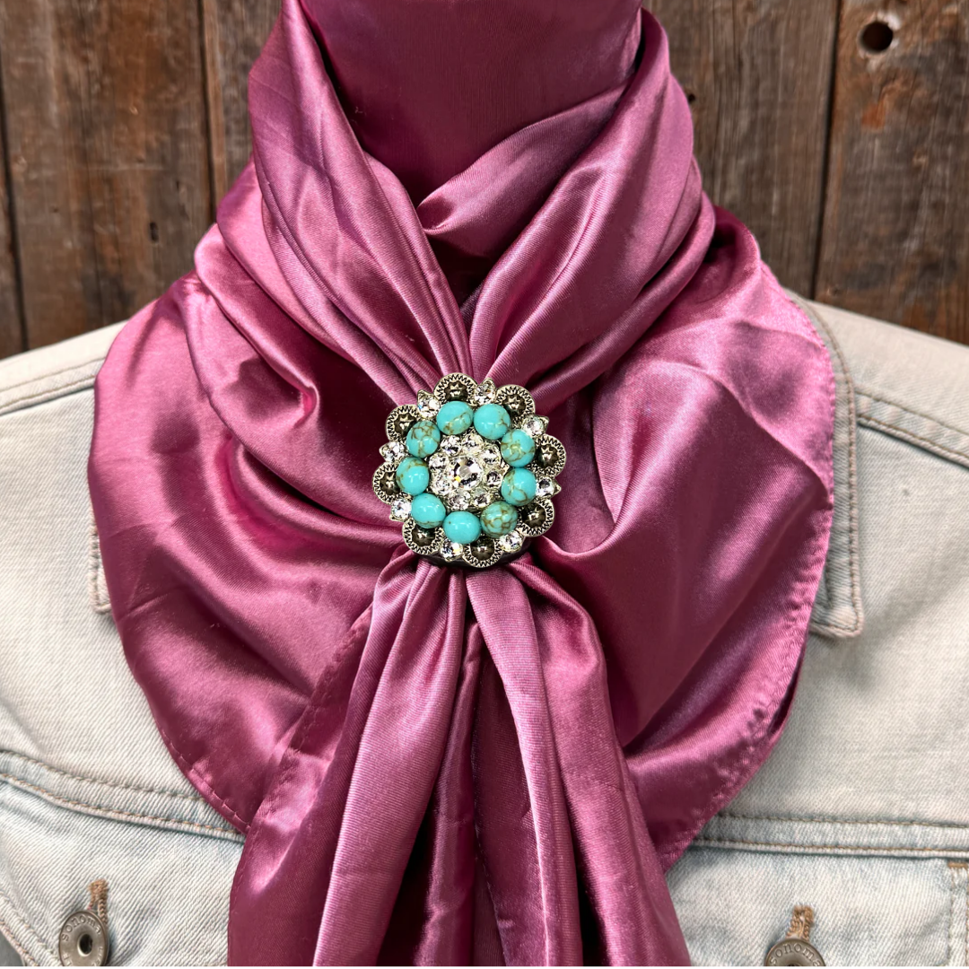 35X35" Solid Rose Wild Rag / Scarf WRS6 - Crystal Concho Wild Rag Slides - Assorted