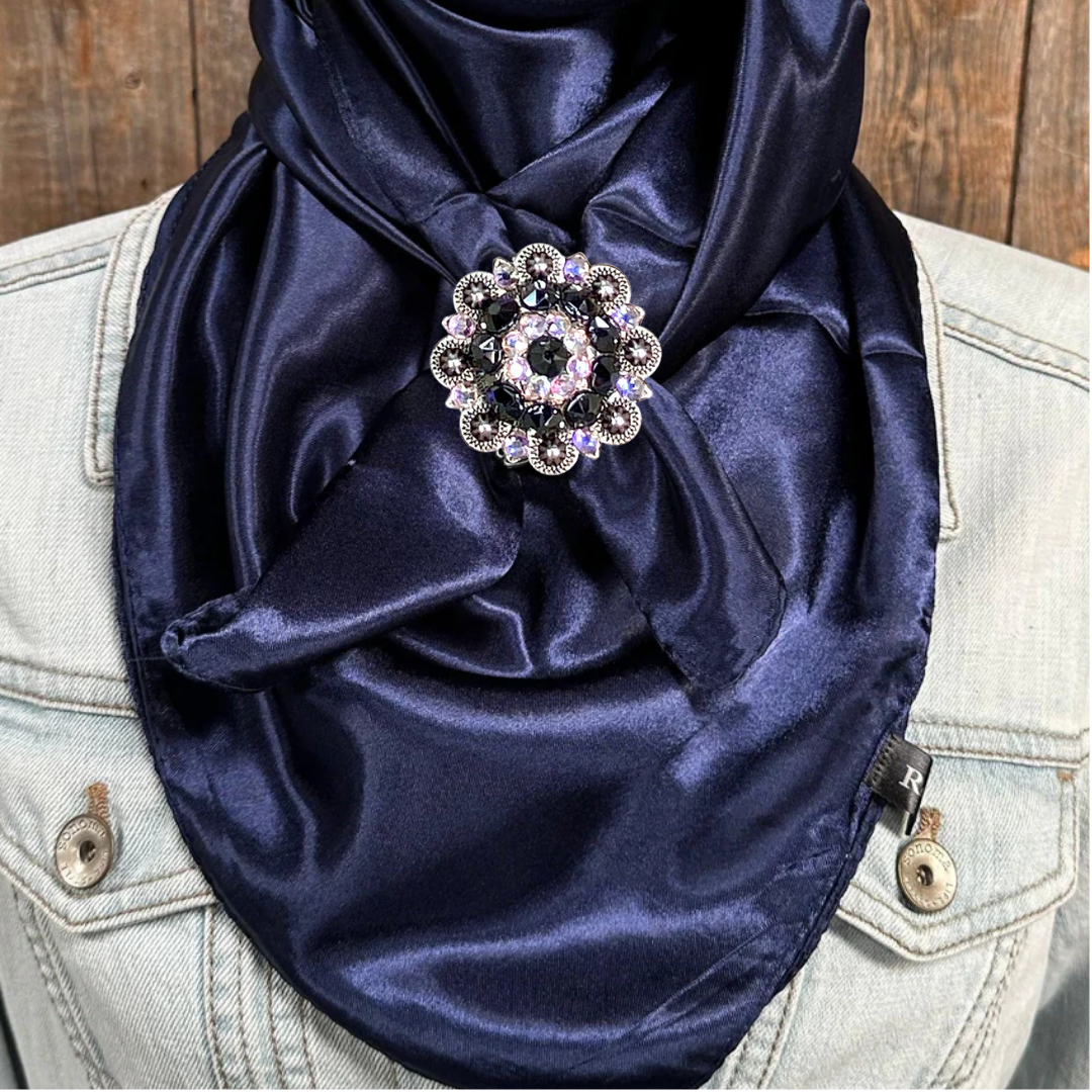 35X35" Solid Dark Blue Wild Rag / Scarf WRS9 - Crystal Concho Wild Rag Slides - Assorted