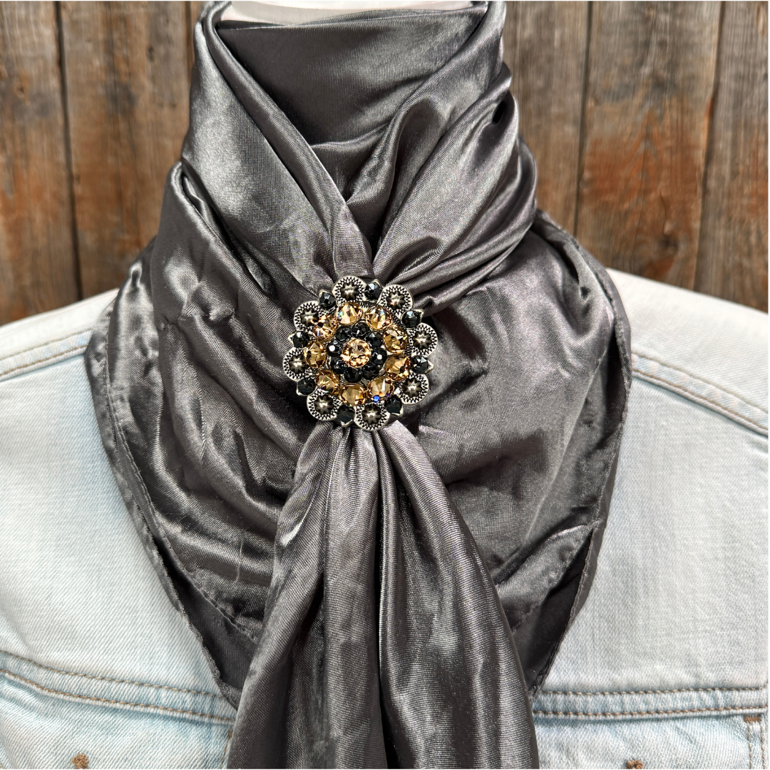 35X35" Solid Silver / Grey Wild Rag / Scarf WRS15 - Crystal Concho Wild Rag Slides - Assorted