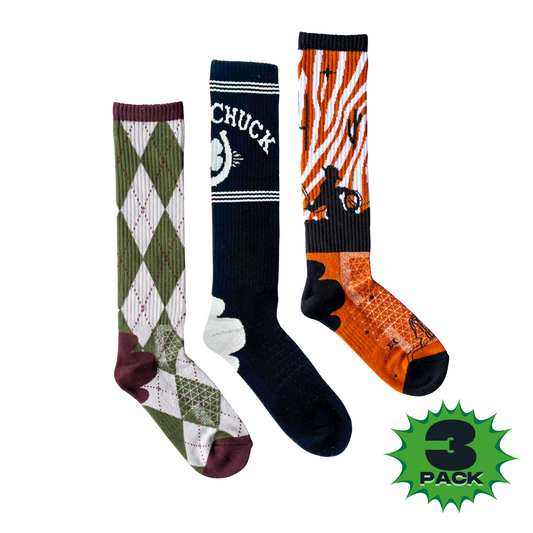 The Lucky 3 Pack | Retro Argyle Maverick Performance Boot Socks