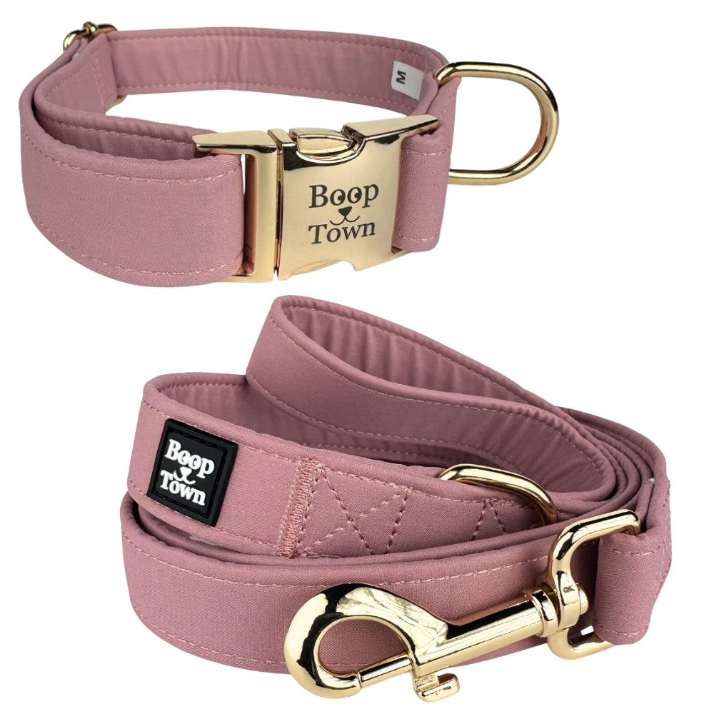 Boop Town Matching Dog Collar and Leash Set - Soft Cotton & Heavy Duty Nylon Core - Quick Release Metal Buckle - Aesthetic Adjustable Pet Accessories - Reduces Hair Matting - XS Small Medium Large XL Dogs
