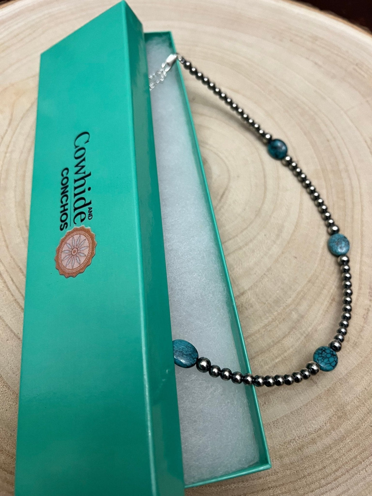 4mm & 5mm Sterling Pearl & Turquoise Choker — 15 inch (Handmade in Texas)