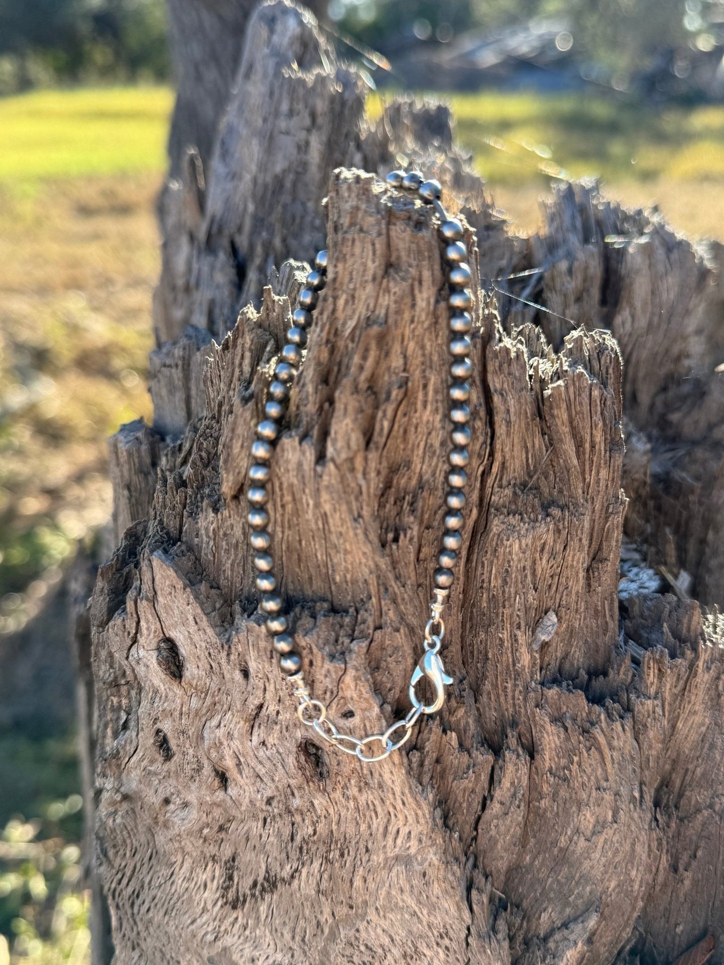 4mm Native Made Silver Beads Bracelet