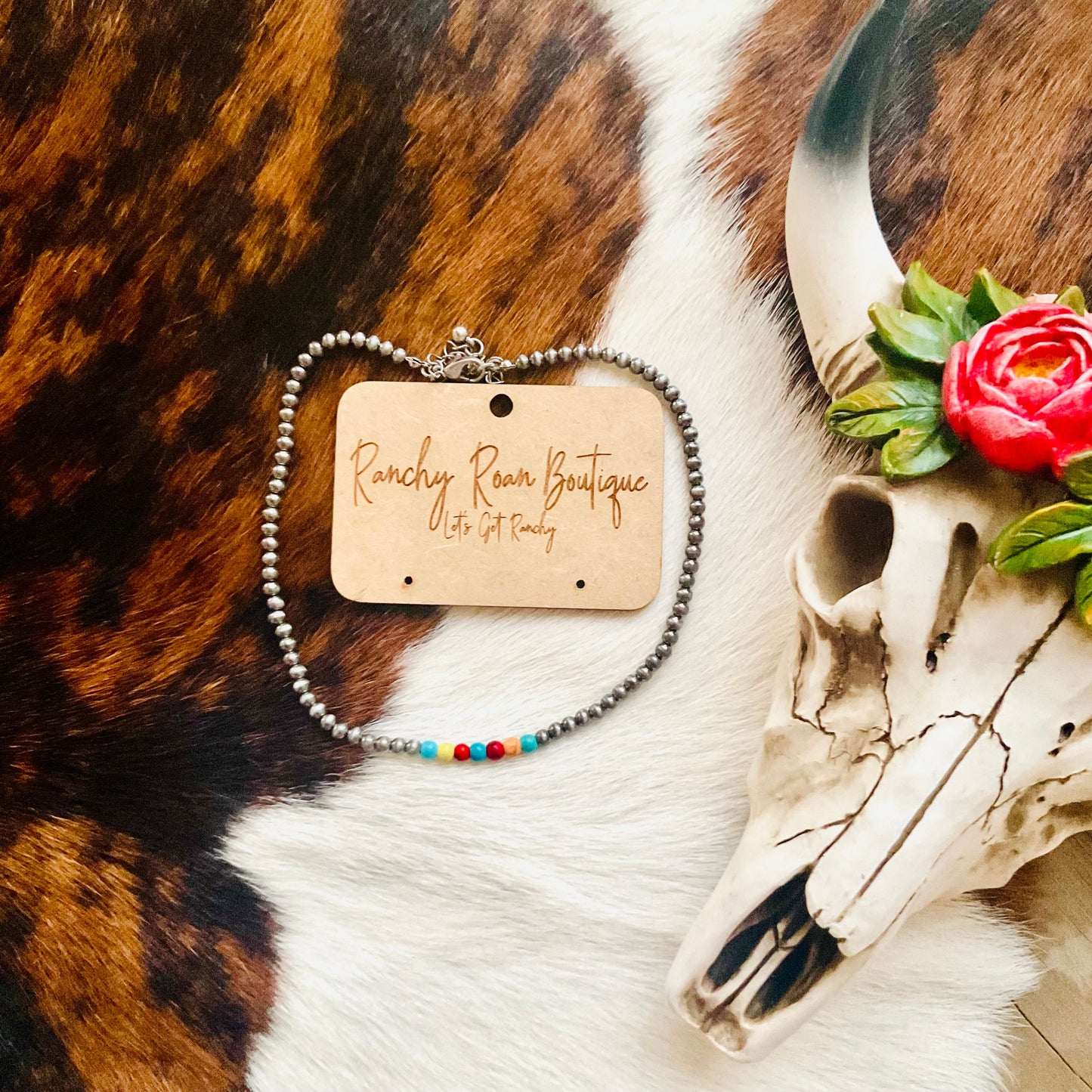 4mm Navajo Style Pearl Choker Necklace – Burnished Silver & Multicolor Options