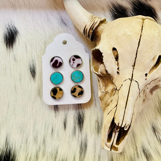 3 Pair Animal Leather Earring Set