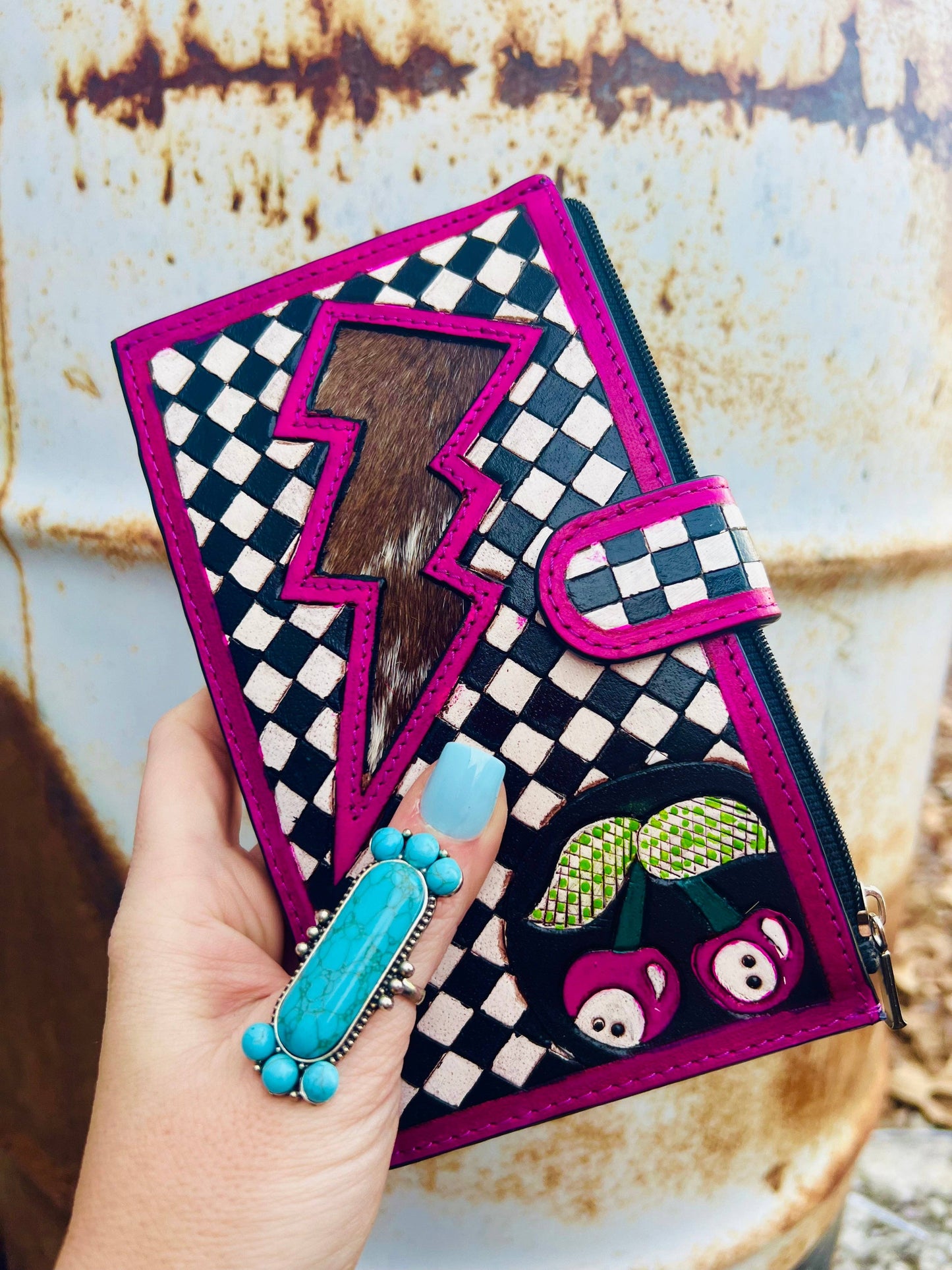 Pink Electric Rodeo Checkers Long Wallet