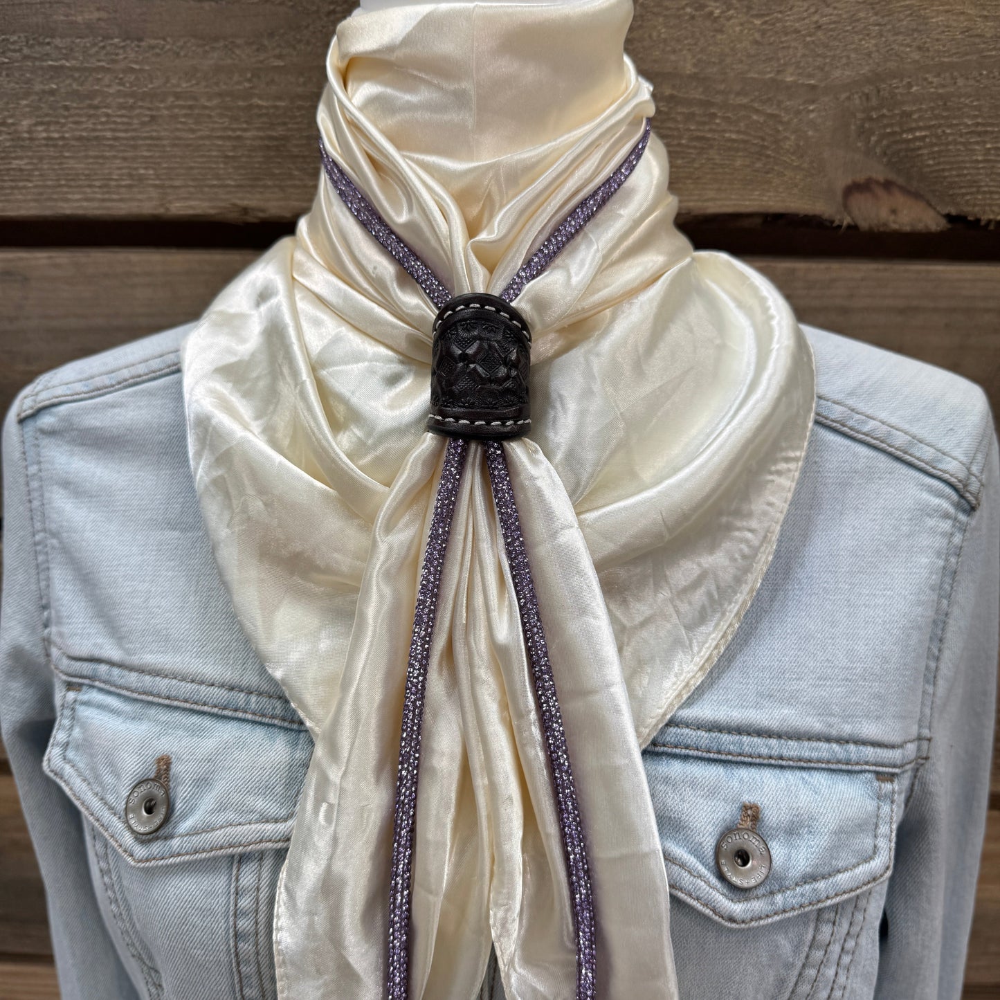 35X35" Solid Cream Wild Rag / Scarf - Leather Slide and Bolo Tie