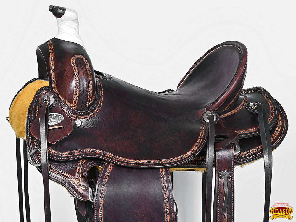 Western Horse Saddle American Leather Ranch Roping Trail Hilason Dark Brown
