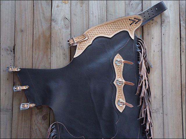 Hilason Western Bull Riding Chinks Chaps Pro Rodeo Bronc Leather Black