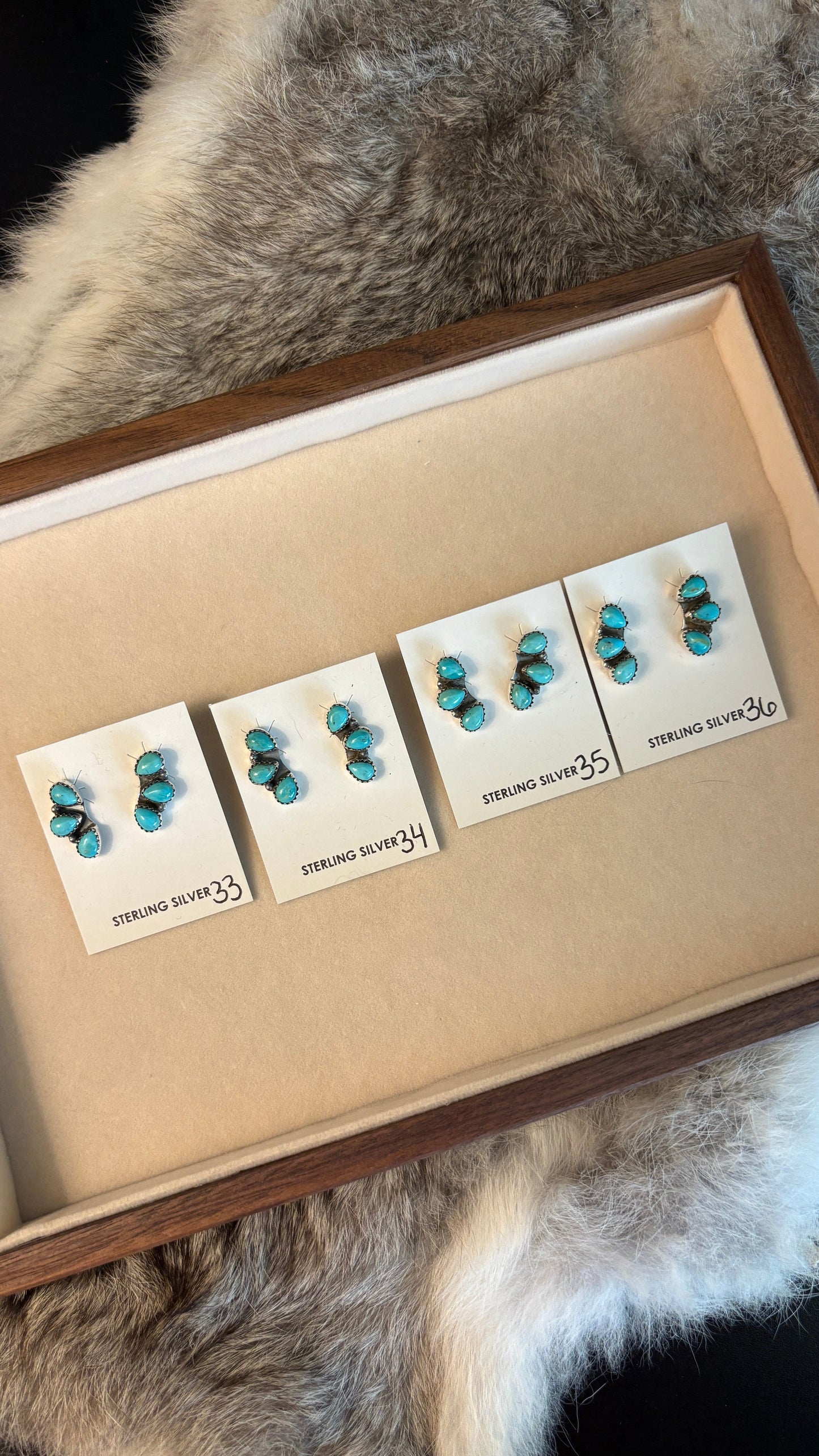 3 STONE TEARDROP SHAPED KINGMAN TURQUOISE EARRINGS