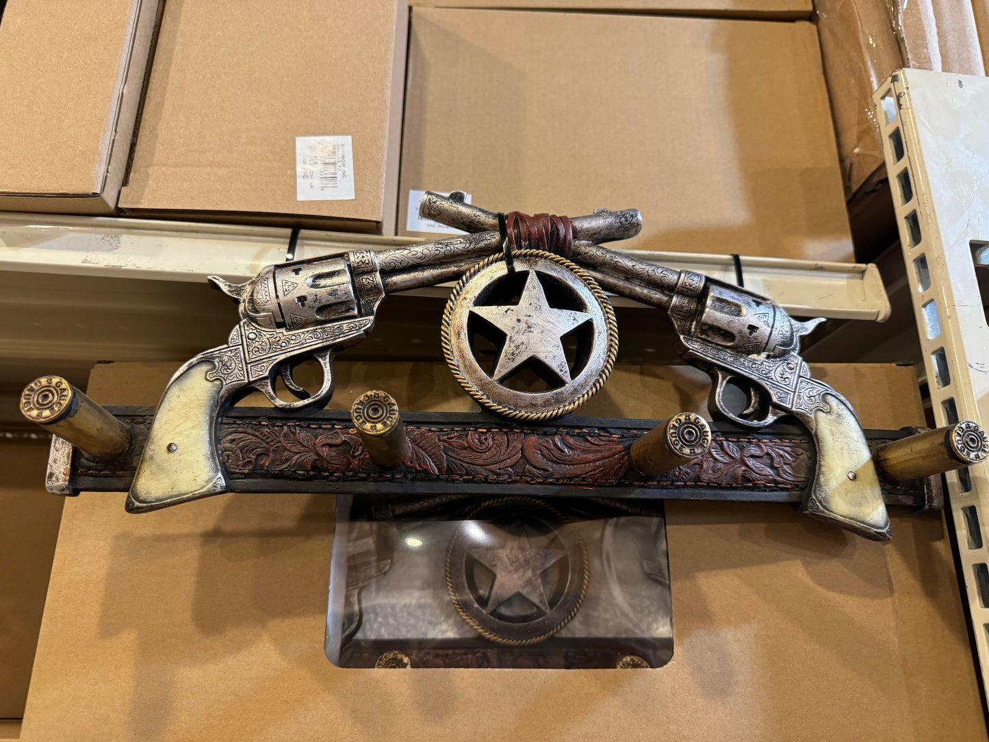 Western Pistol Wall Hanger with Bullet Hooks