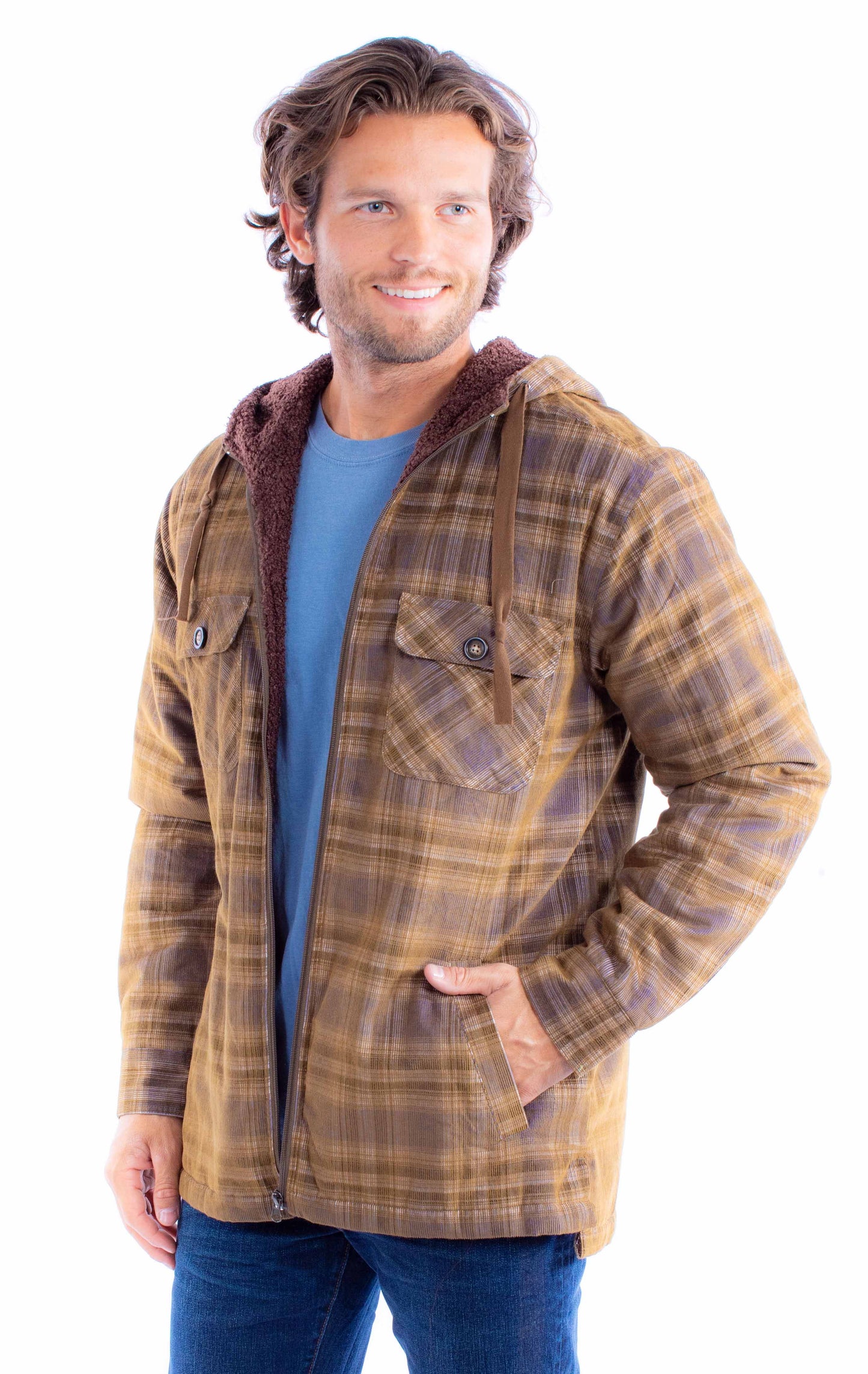 Sherpa Lined Corduroy Hoodie - 5356