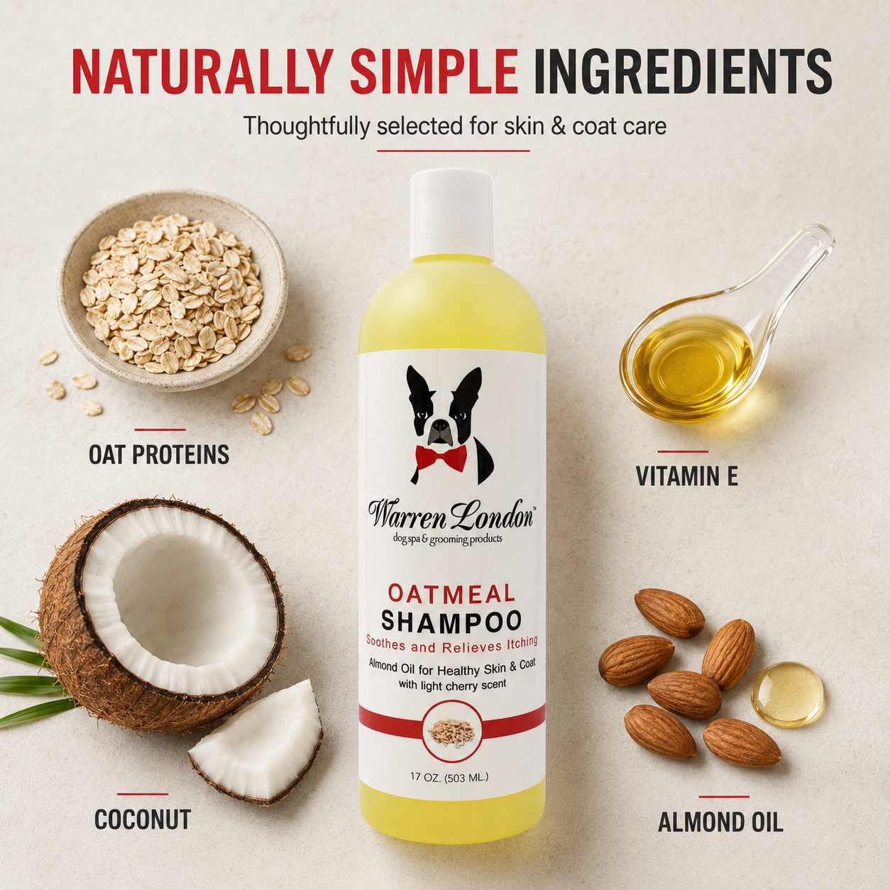 Oatmeal Dog Shampoo for Dry, Itchy Skin – Cherry Scent, 17 oz