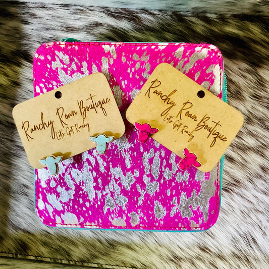Steer Head Stone Stud Earrings