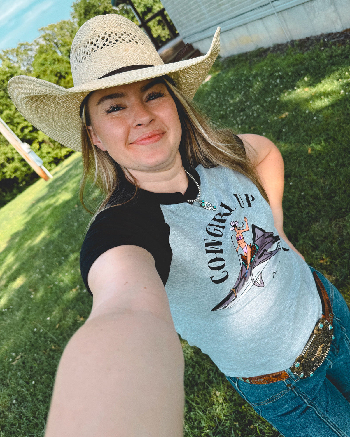 Cowgirl Up Shark Baby Tee (Black/Gray)