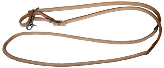 5647 -  5/8" X 7' one piece leather rolled middle roping rein with conway buckles.