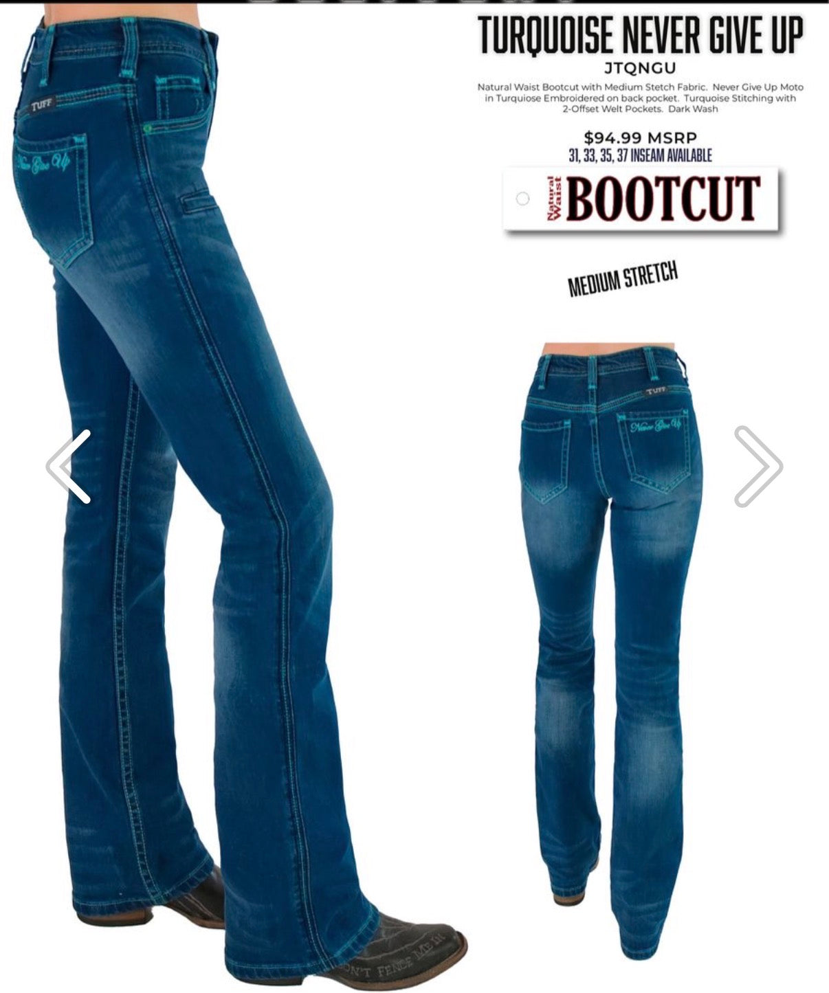 cowgirl Tuff Turquoise  Never Give Up