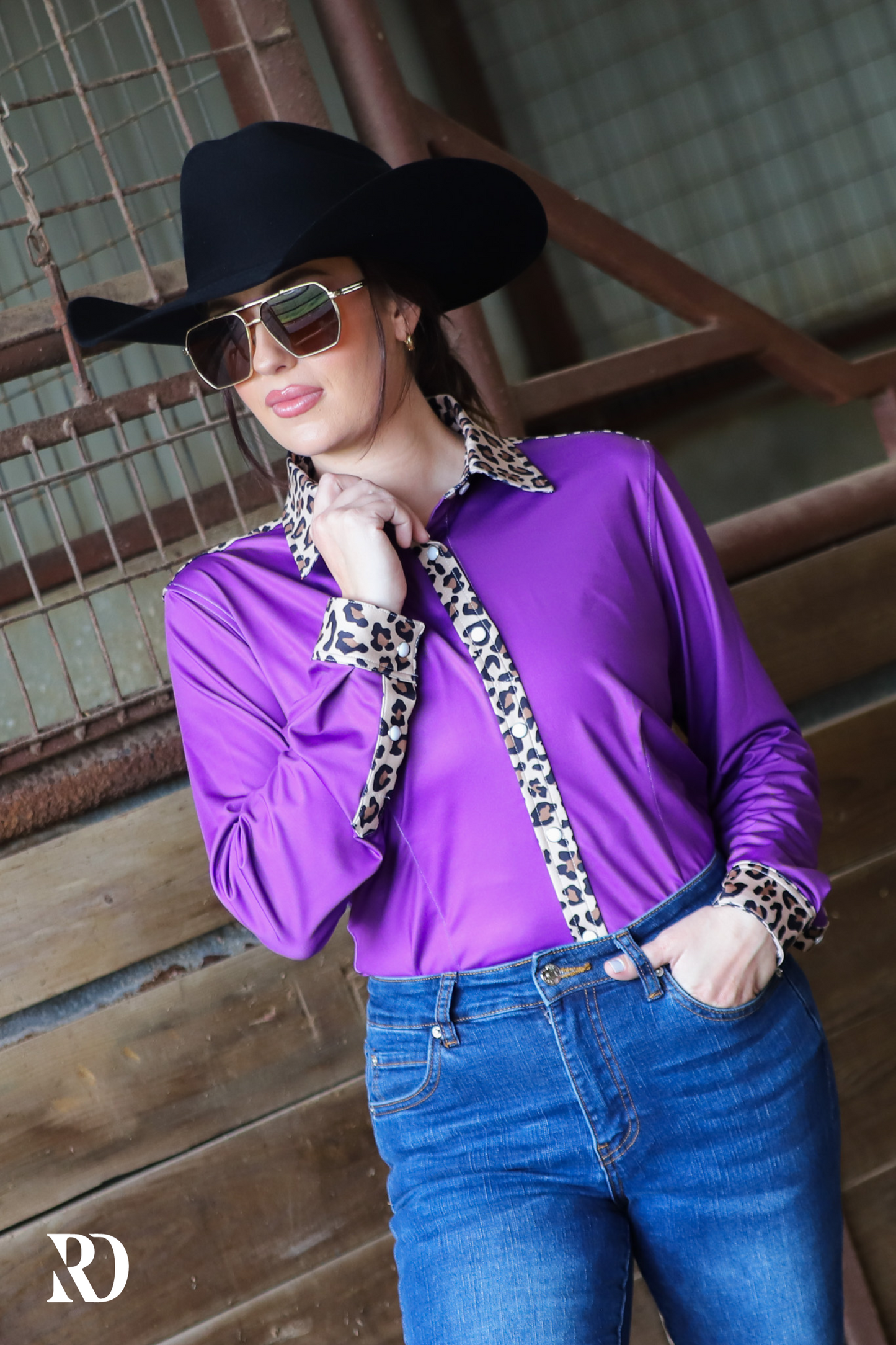 PURPLE & LEOPARD PERFORMANCE RODEO SHIRT