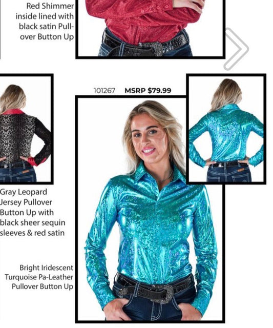 Cowgirl Tuff Cowgirl Tuff Blue Iridescent Turquoise Pa Leather pull-over and button up