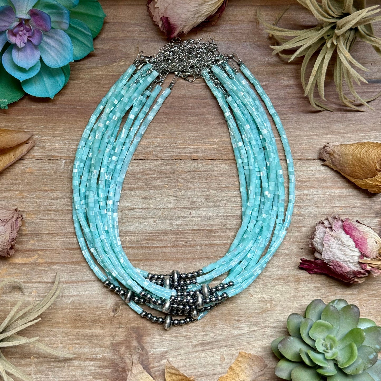 Turquoise Shell Heishi Necklace – 15"