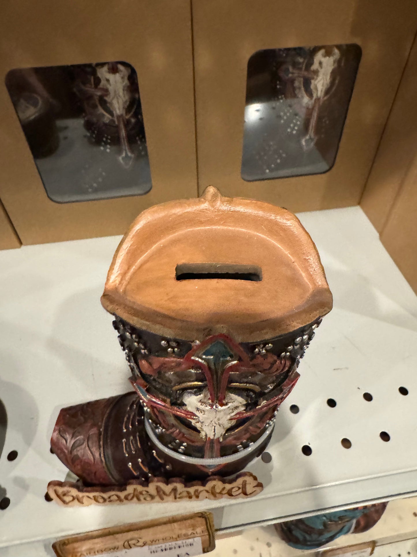 RA7369 Cowskull Cross Boot Piggy Bank