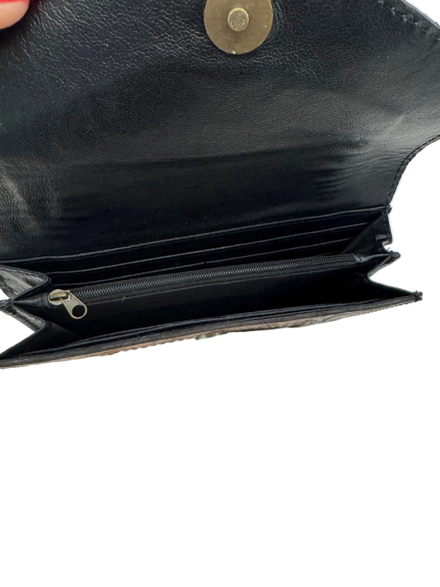 Tooled Leather Feather Detail Hair On Hide Wallet