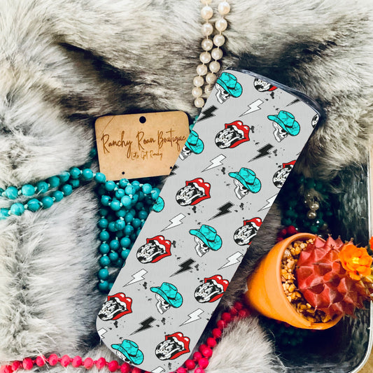 Skelly Turquoise Cowhide Bolt Western 20oz Skinny Tumbler
