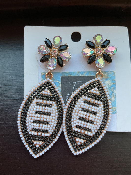 Black And White Football Dangle Earrings