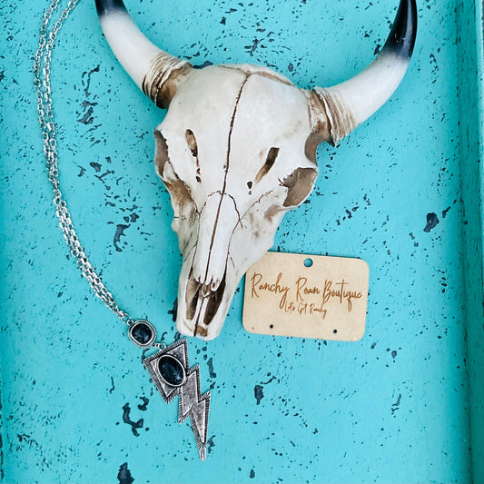 Black  Lightning Pendant Long Necklace