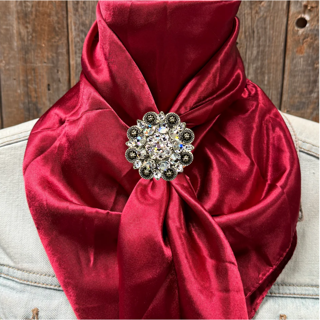 35X35" Solid Burgundy Wild Rag / Scarf WRS14 - Crystal Concho Wild Rag Slides - Assorted