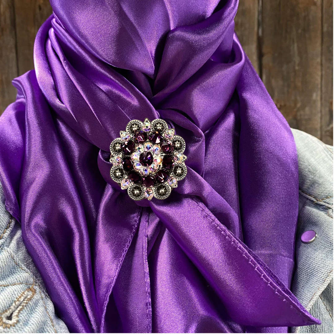 35X35" Solid Purple Wild Rag / Scarf WRS1 - Crystal Concho Wild Rag Slides - Assorted
