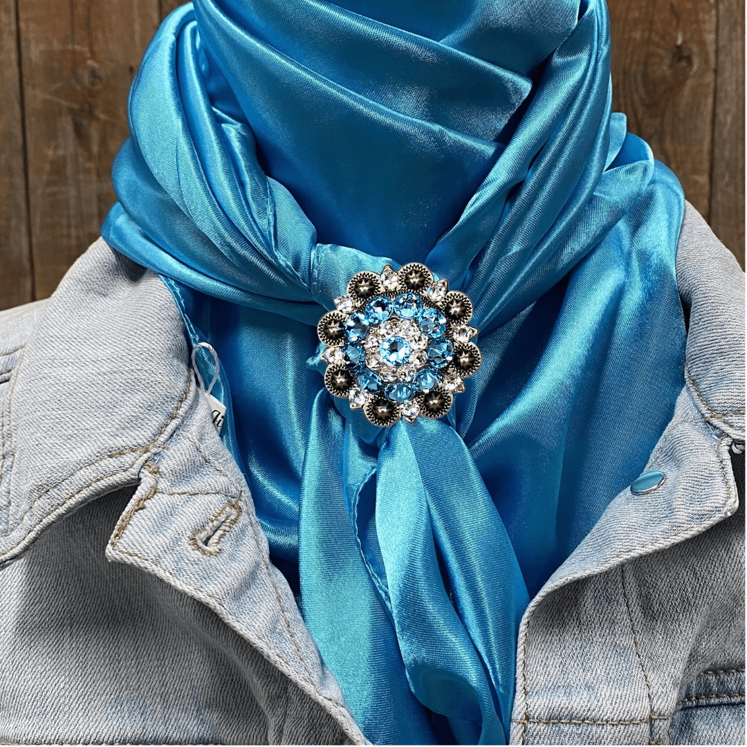 35X35" Solid Aqua Wild Rag / Scarf WRS8 - Crystal Concho Wild Rag Slides - Assorted